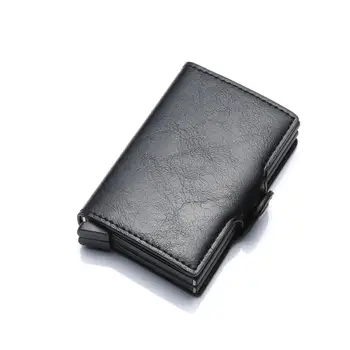 

New Credit Card Holder Men and Women PU Leather Double Case Business Card Wallet Fashion Double Aluminium Box Leather Wallet