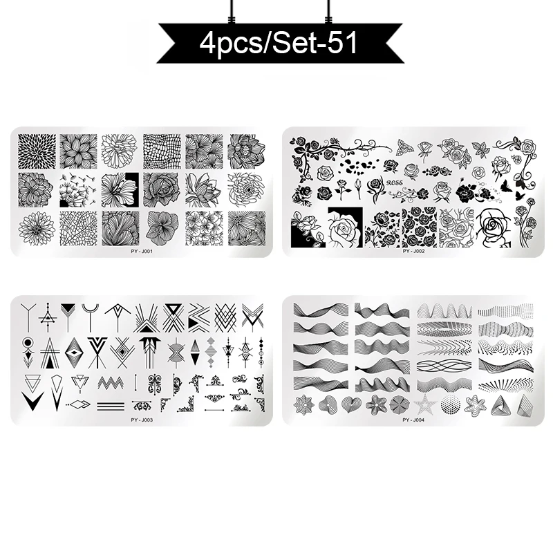 set51 PICT YOU набор шаблонов для штамповки полосатая линия цветы изображение пластина тропическая Геометрическая кружево Хэллоуин Тыква дизайн ногтей штамп пластина - Цвет: set51