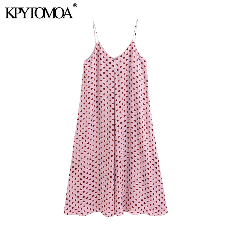 KPYTOMOA Women 2020 Sweet Fashion Polka Dot Midi Dress Vintage V Neck Backless Adjustable Straps Female Dresses Vestidos Mujer KPYTOMOA Women 2020 Sweet Fashion Polka Dot Midi Dress Vintage V Neck Backless Adjustable Straps Female Dresses Vestidos Mujer