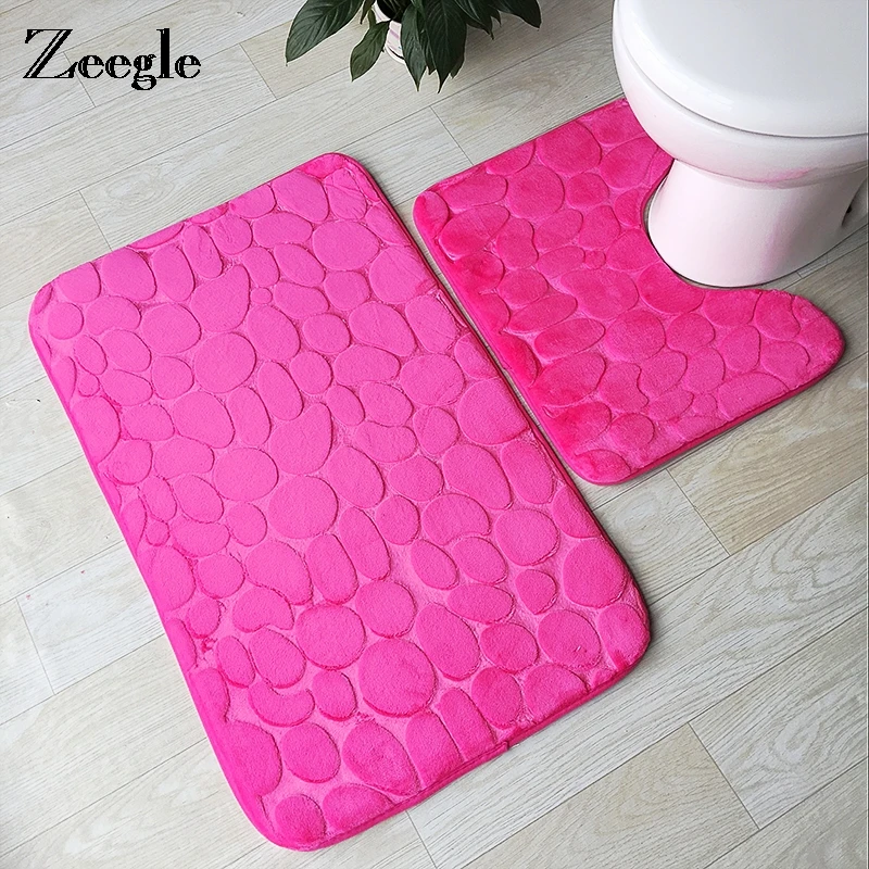 Zeegle 3D Stone Bath Mat 2pcs Toilet Mats Set Anti-slip Floor Mats Bathroom Toilet Rugs Absorbent Bathroom Matrresses Home Decor