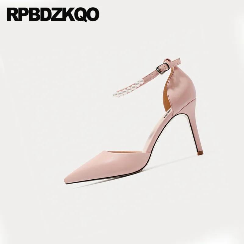 Scarpin/женские модельные туфли с ремешком на щиколотке; вечерние босоножки на высоком каблуке-шпильке с жемчугом; серые; скидка; коллекция года; розовые туфли-лодочки на тонком каблуке; Размеры 4-34