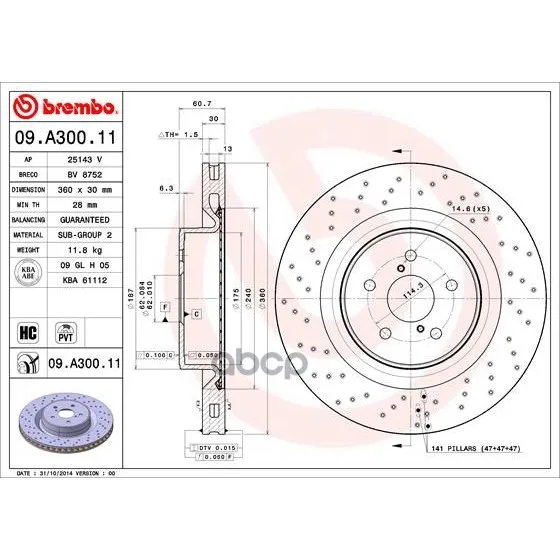Диск Тормозной Uv Coated | Перед | Lexus Is Ii(_e2_) Is F(Use20) 11.2007- 03.2013 Brembo арт. 09A30011