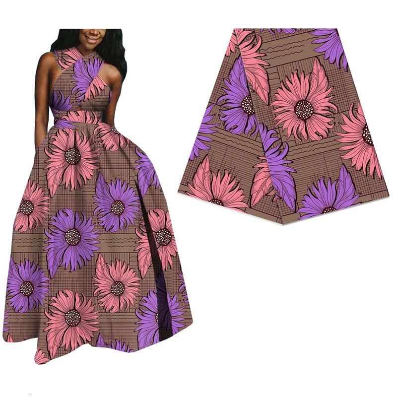 Розовый цветочный Африканский настоящий воск Ткань 6 ярдов принт батик ткань для женщин Мужская одежда дизайн голландский Анкара настоящий воск 265