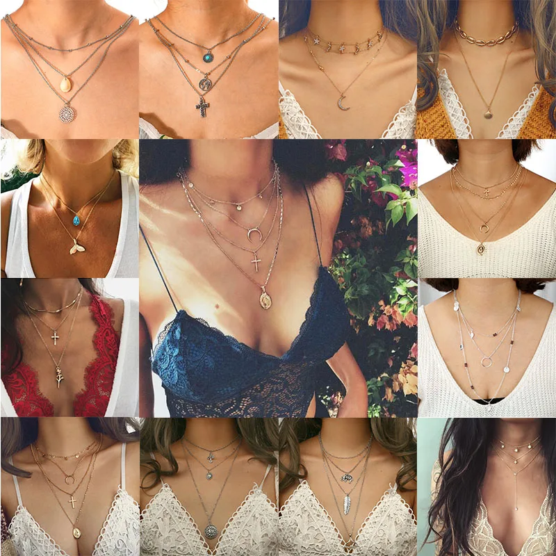 

Bohemia Metal Choker Necklace For Women Shell Pendant Necklace Set Female Multi layer Necklace Halskette 2019 New Trendy Jewelry