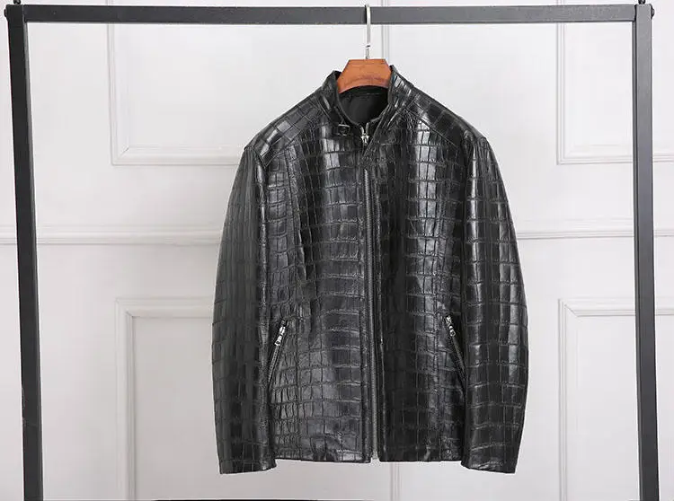 

Arlenesain custom 2019 new design black Crocodile leather jacket men's leather jacket