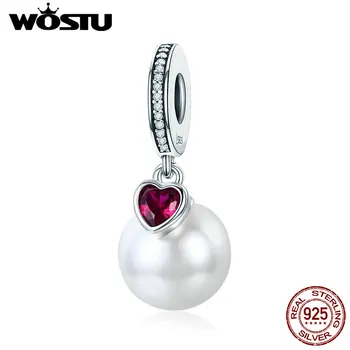

WOSTU 100% 925 Sterling Silver Elegant Pearl Heart CZ Pendant Charms fit Original Women Bracelet Necklace Fashion Jewelry DXC782