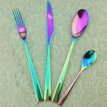 

Luxury Shiny 24-Pieces Colorful Rainbow Cutlery Sets Stainless Steel Dinnerware Set Knife Forks Teaspoon Dinner Silverware Set