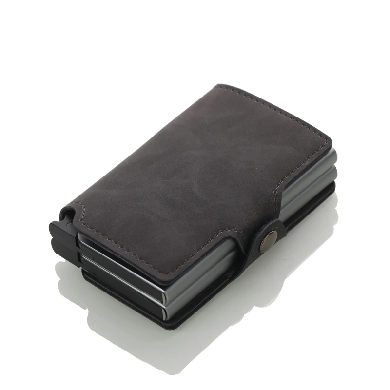 Casekey Противоугонный мужской двойной алюминиевый кожаный кредитный держатель для Карт RFID металлический кошелек автоматический всплывающий кошелек ID визитница