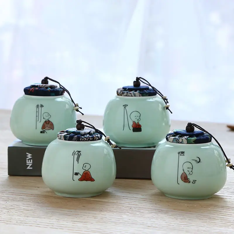 Small Kitchen Tea Storge Jar Traditional Chinese Tea Box Porcelain Pu'er Tea Cans Ceramic Sealed Spieces Canister Office Teaware