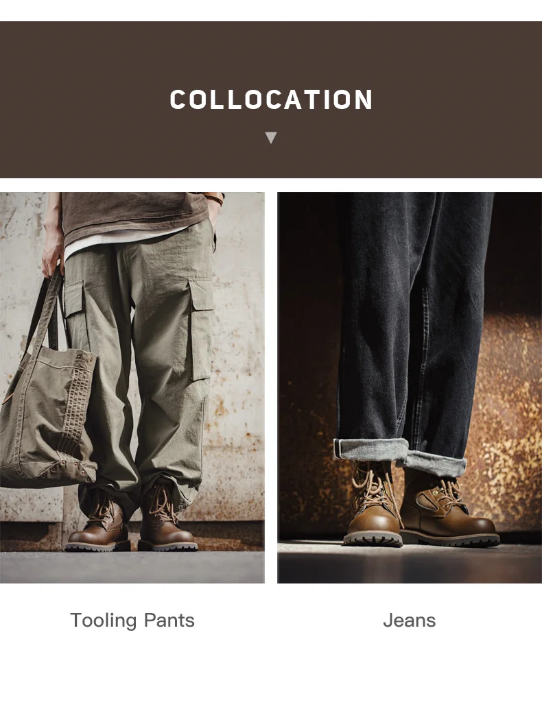 Maden Men's Genuine Leather Desert Boots Mid Retro High Street Martin Boots British Combat Boots Work & Safe Motorcycle Boot