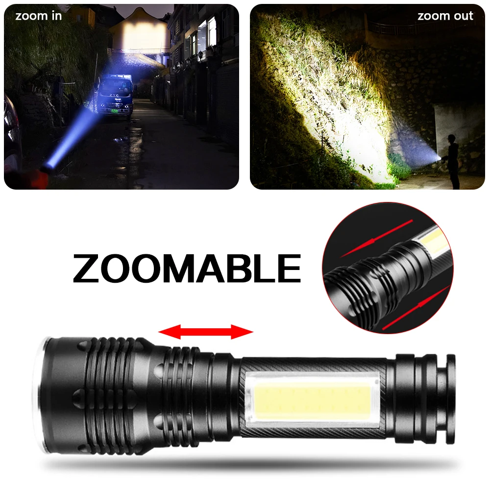 Супермощная светодиодсветильник вспышка COB + с ручным ремешком USB перезаряжаемый