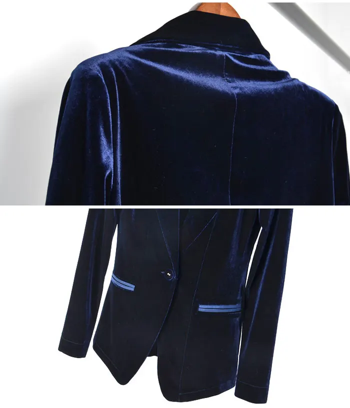 Высокое качество бархатный женский Блейзер черный синий элегантный женский Блейзер Костюмы размера плюс с длинным рукавом Тонкий офисный пиджак