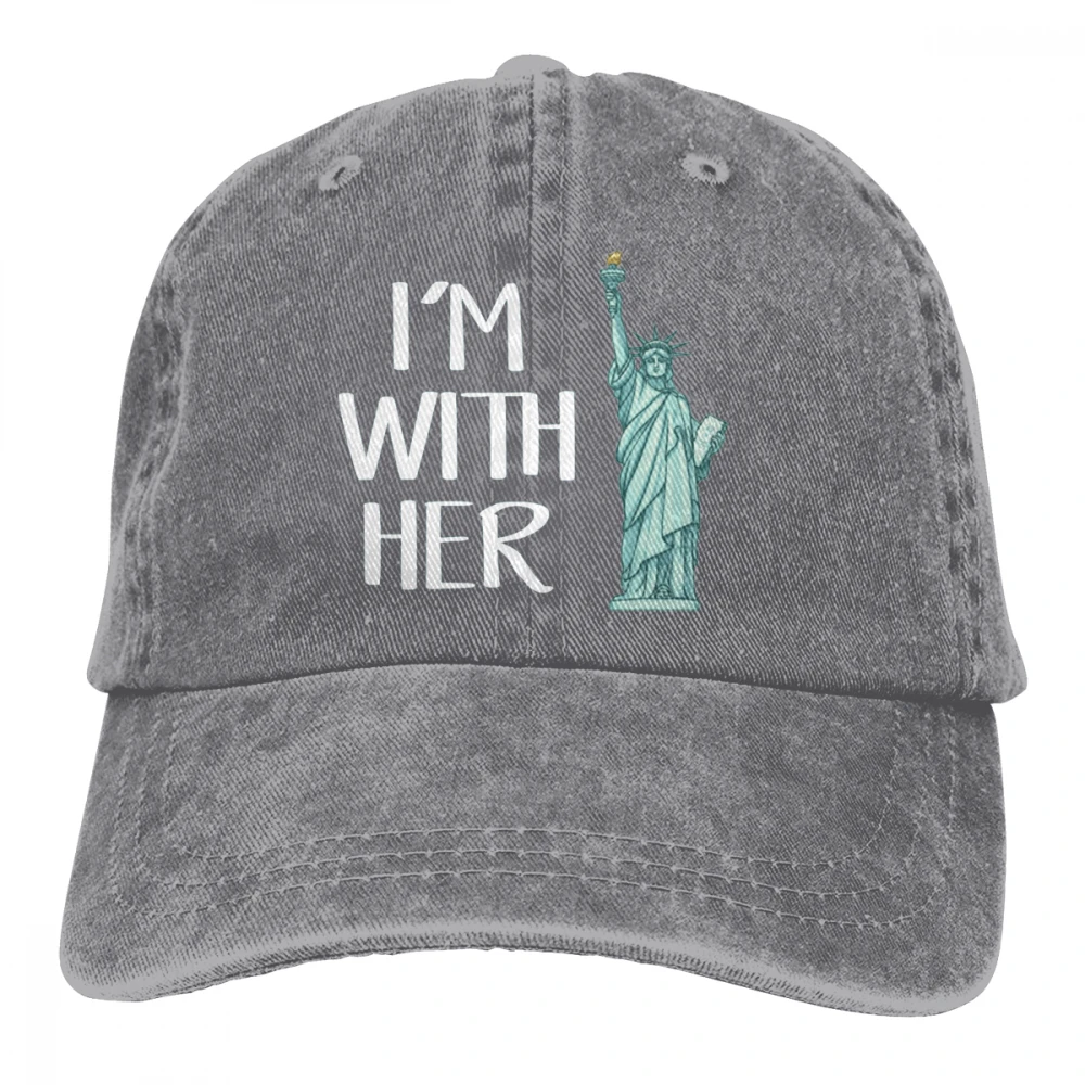 Я с ее женщина свобода Casquette темно-синий унисекс Мужские Женские джинсовые бейсболка с ремешком кепки Регулируемый Гольф папа шляпа
