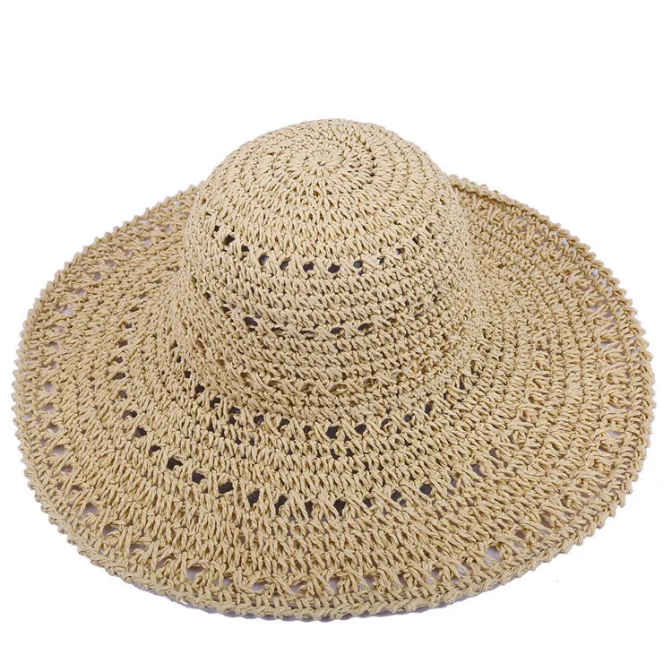 Новая ручная крючком полый чистый цвет сто с пляжной шляпой солнце-целованная трава шляпа - Цвет: Creamy-white