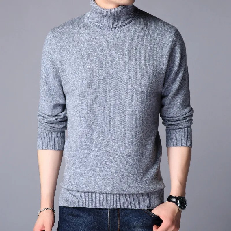 2019 autumn and winter men's Wool sweater solid color fashion casual warm high collar clothing pullover Thin clothes Black 2019 autumn and winter men's Wool sweater solid color fashion casual warm high collar clothing pullover Thin clothes Black