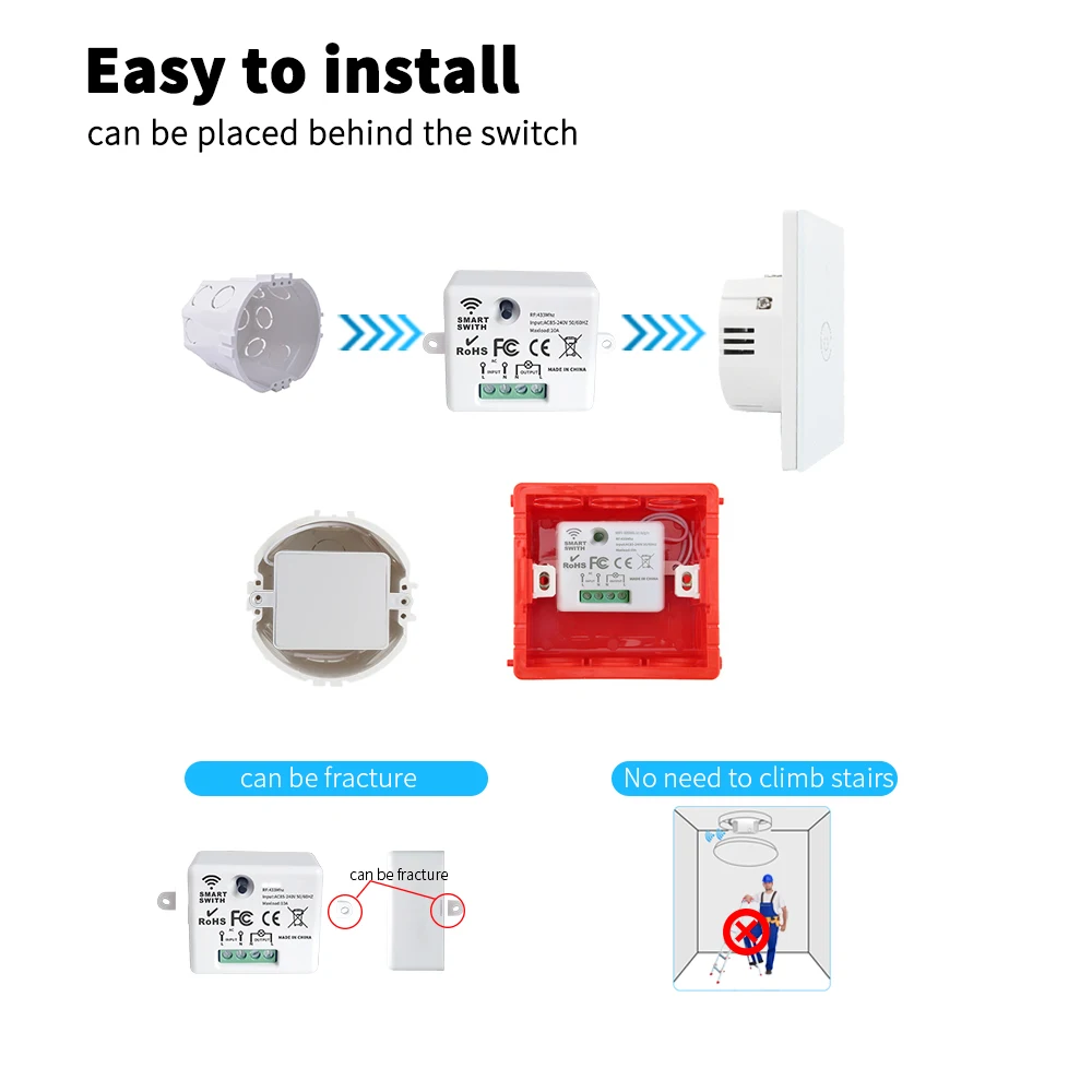 Push button switch Wireless self-powered household 220V remote control 1 way 2 way panel without battery Waterproof