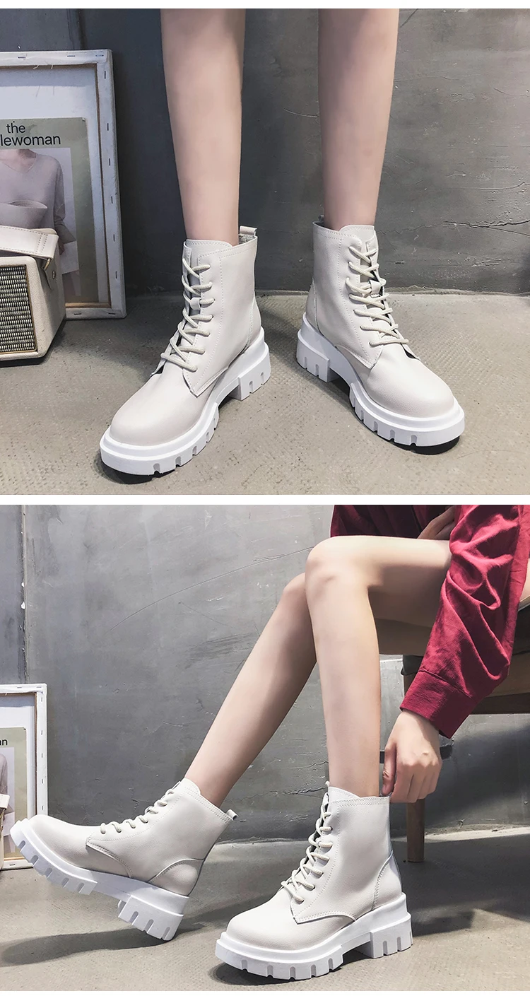 Ботинки Martens на платформе; женская обувь; Новинка года; черные кожаные ботильоны; Женская обувь в стиле панк; мотоботы на толстой подошве; Dr Mujer