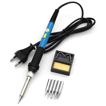 

60W 220V Electric Soldering Iron Kit With 5 Tips Power Switch Adjustable Temperature Welding Tool Eu Plug For Electronics Work