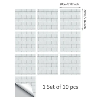 

10pcs/set Wall Stickers Mosaic Adhesive Waterproof PVC Tile Oil-proof Glossy Shinny White Kitchen Bathroom Home Decor