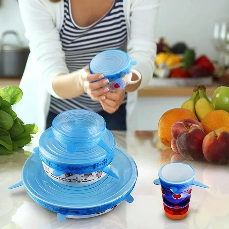 

6 Pcs / Set Food Silicone Cover Cap Reusable Silicone Stretch Lids Universal Cover For Cookware Bowl Kitchen Accessories
