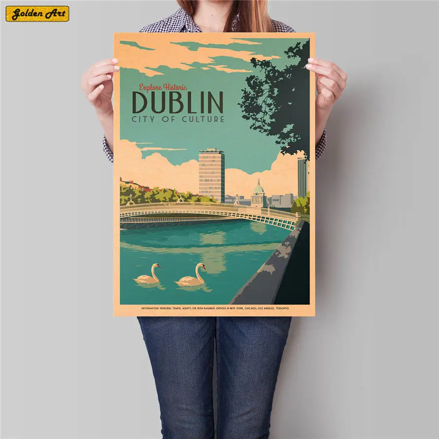City Travel Landscape Poster Hand Painted Drawing Wall Art Sticker Vintage Kraft Paper Hotel Living Room Home Decor 42x30cm | Дом и сад