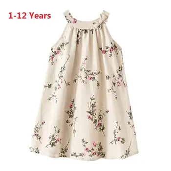 

Girls Sundress Children Kids Baby Girls Bowknot Princess Floral Suspender Dress Outfits Clothes Linen Dress 1 to 12 Years