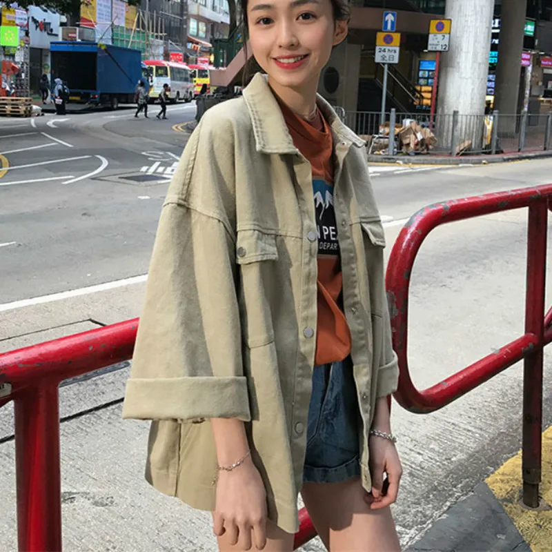 

New Spring Women Denim Jacket Fashion Outerwear Tops Turn-Down Collar Long Sleeve Cowboy Vintage BF Jeans Coat Casaco Feminino