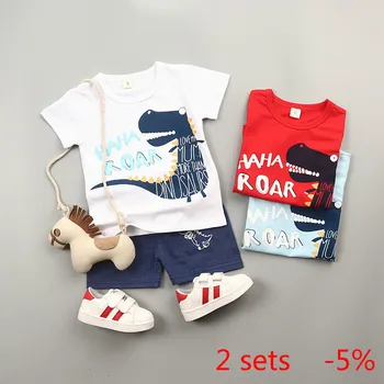 

2019 Boys' Summer Dinosaur Children's Clothing Set Cute Dinosaur Printed T-shirt Baby Two-piece Suit Toddler Boys Kids Clothes