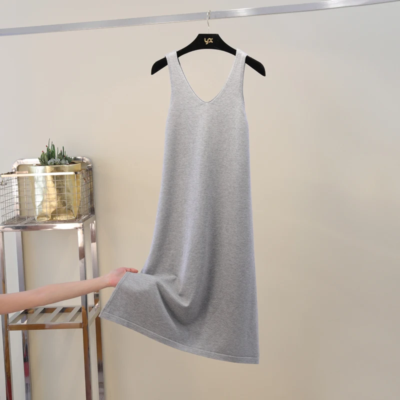 Gagarich Knitted Dress Sexy Bodycon Solid Sleeveless Stretch Dresses Autumn Winter V-Neck Tank Knee-Length Vestidos Verano