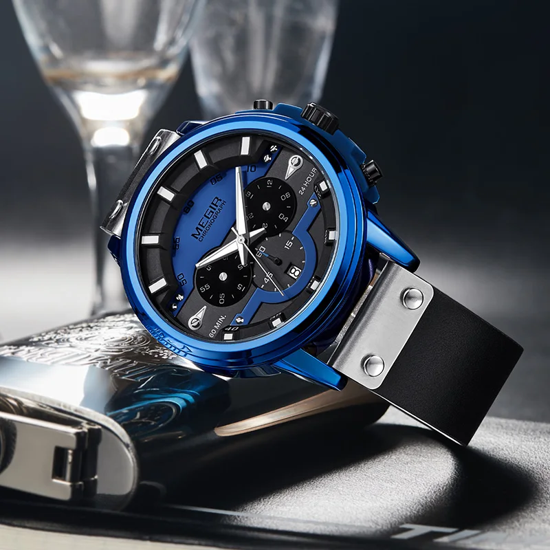 MEGIR Мужские кварцевые часы с хронографом Топ бренд класса люкс спортивные водонепроницаемые мужские наручные часы s Relogios Masculino военные мужские часы