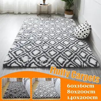 

Soft Plush Rug Carpets Living Room Long Plush Oval Carpet Shaggy Area Rhombus Pattern Rugs Shag Floor Mat For Bedroom 3 Sizes