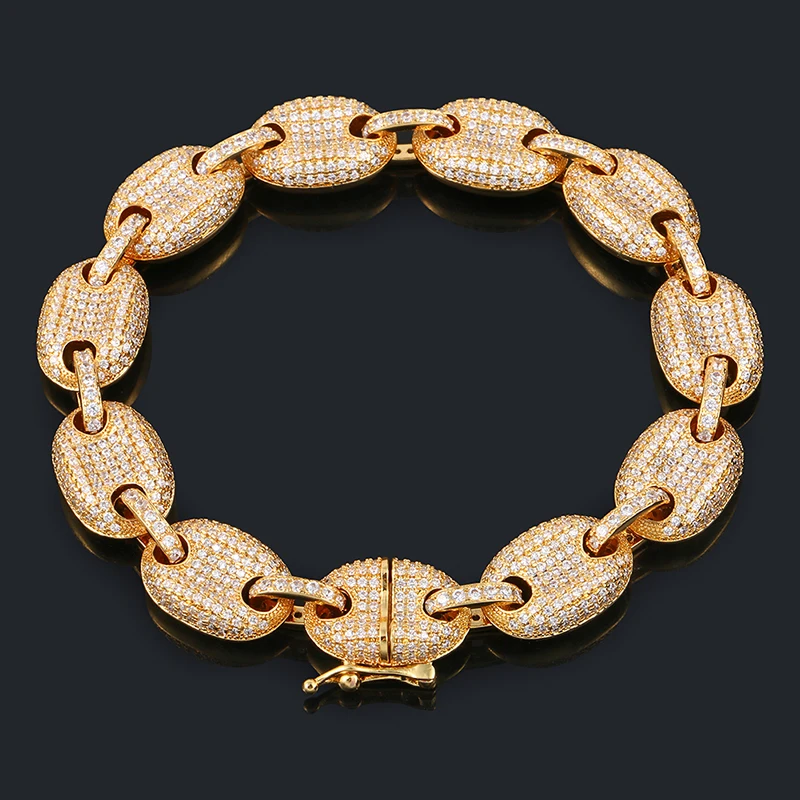 Bling Iced Out Men Rapper Bracelet Full Rhinestone Pave Gold Miami