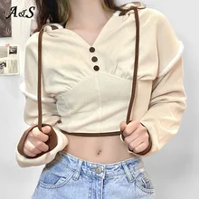 

Anbenser 2021 New Casual Loose Long Sleeve Short Hoodies Women Spring Autumn Harajuku Pullovers Sweatshirt Solid Tops Streetwear