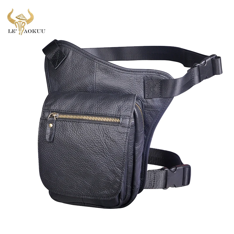 

2020 Trend Top Quality Real Leather Men Fashion Black Small Travel Messenger Bag Design Fanny Waist Belt Pack Drop Leg Bag 6915