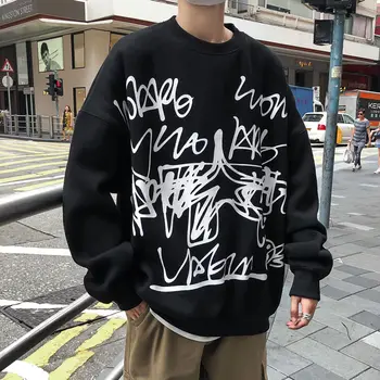 

NiceMix Punk Men's one piece o-neck sweatshirt Pullover Pattern Printed Long Sleeve Tops Shirts ropa hombre Loose Hip Hop Spring