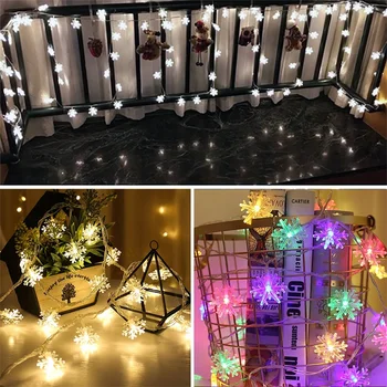 

10/20 LED Snowflake Light String Twinkle Garlands Battery Powered Christmas Lamp Holiday Party Wedding Decorative Fairy Light