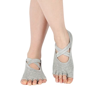 

Womens Yoga Socks Backless Anti-slip Five Fingers Half Toe Dance Sock Silicone 5 Toeless Ballet Gym Fitness Sport Cotton Socken