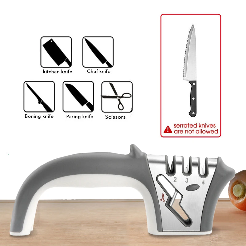Точилка для ножей 4 в 1 с алмазным покрытием и тонким стержнем, ножницы и ножницы, Заточка лезвий из нержавеющей стали, кухонные аксессуары