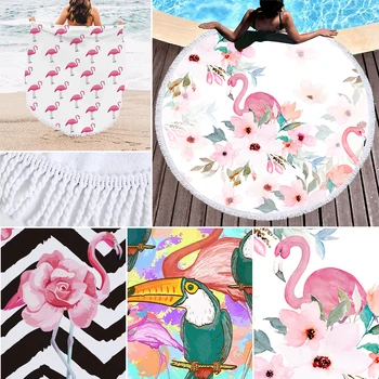 

Flamingo Printed Large Beach Towel Mats Sand Proof BlanketSwimsuit Cover Picnic Yoga Mat Quick Drying Heat Resistant 150x150cm