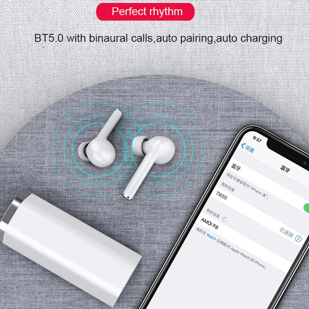 TW50 TWS Bluetooth 5,0, беспроводные наушники, Hi-Fi стерео гарнитура, свободные руки, вызов, спортивные двойные наушники, встроенный HD микрофон для iOS Android