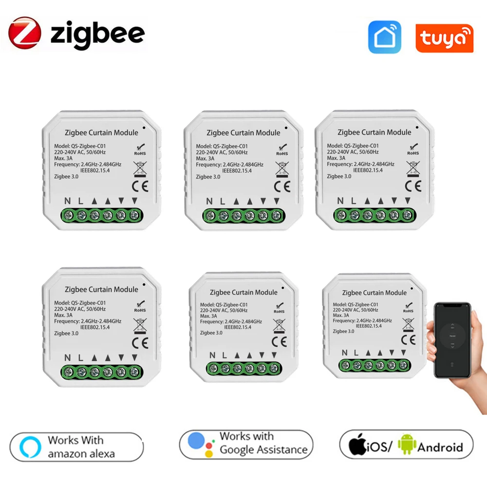 Tuya ZigBee 3.0 Tuya Smart Life Curtain Switch Module for Roller Shutter Blind Motor with Alexa Google Home App Control