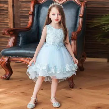 

Flower Trailing Prom Dresses for Girl Princess Elegant Children Party Clothing Kids Evening Formal Dress for Bridesmaid Wedding