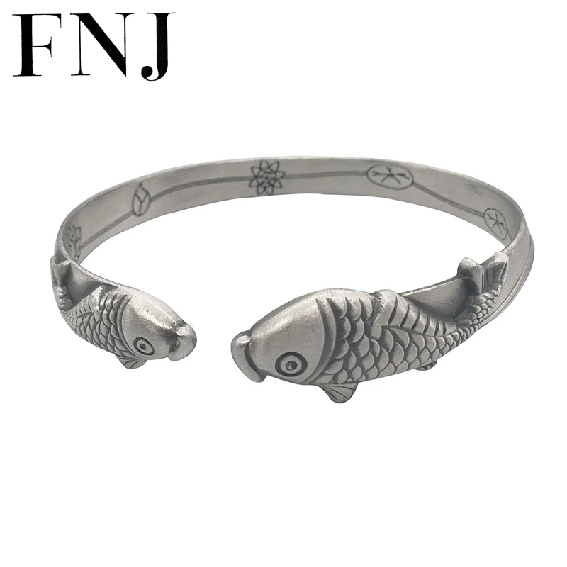 

FNJ 990 Silver Animal Fish Bangle for Women Jewelry 100% Original S990 Sterling silver Bangles Lucky Good Luck