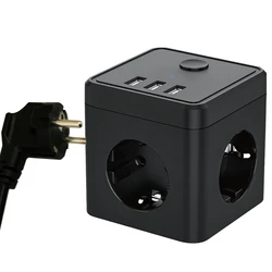3 Outlets and 3 USB Ports Vertical Power Strip Compact Home Small Outlet Extender Multi-function EU Socket for Travel