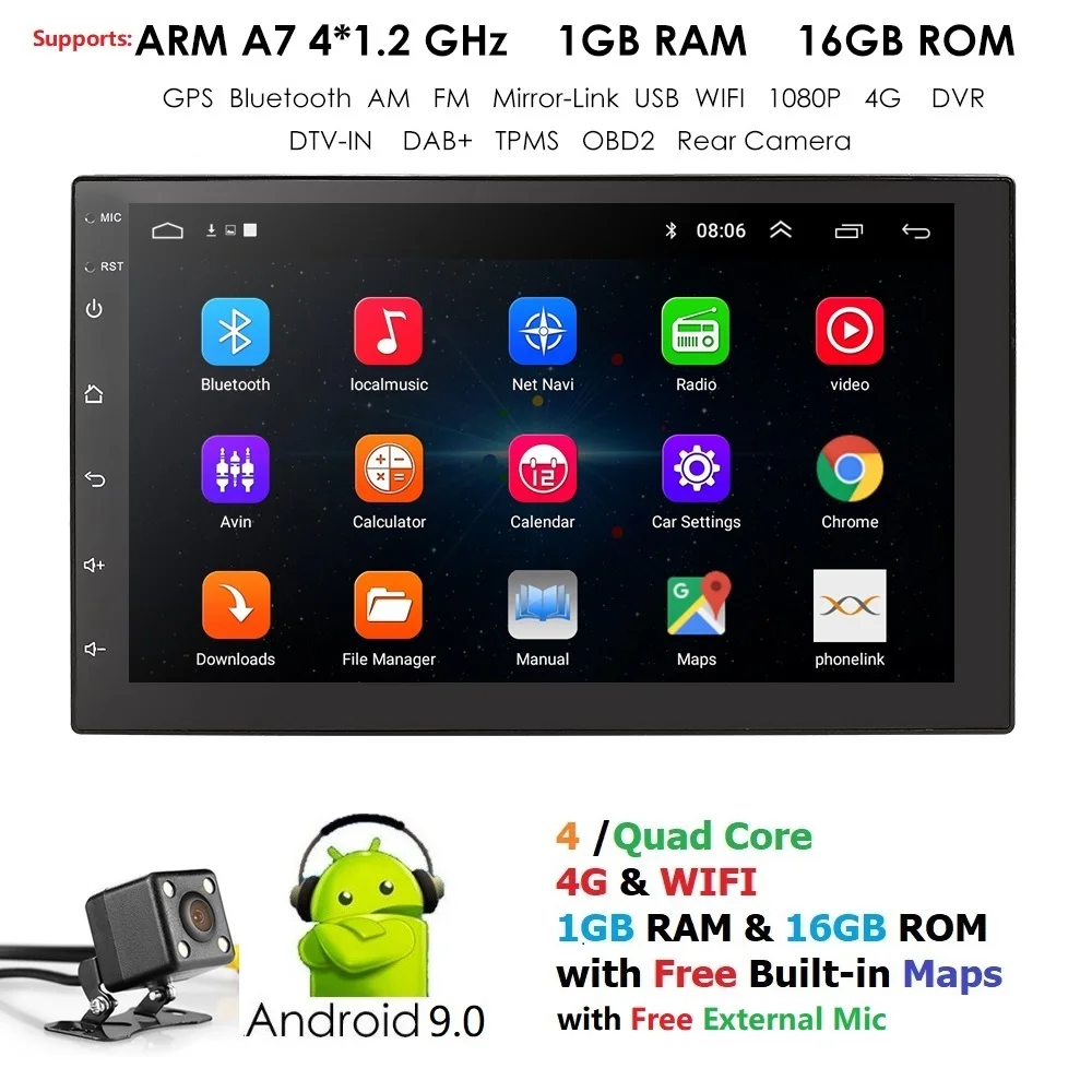 Скидка Android9.0 Универсальный 2din автомобильный Радио Android font b gps b font Bluetooth Авторадио Стерео Mirrorlink Мультимедиа MP3 плеер камера заднего вида карта