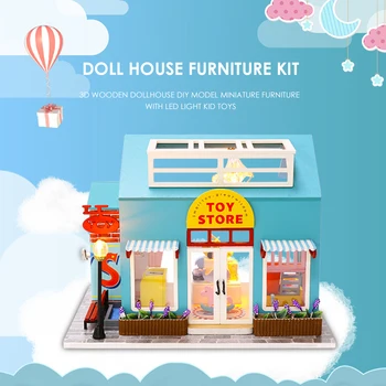 

Wooden Assembly Toys Furniture Kit Accessories DIY Handmade Doll House Handmade Educational for Children Gifts with LED Bulb