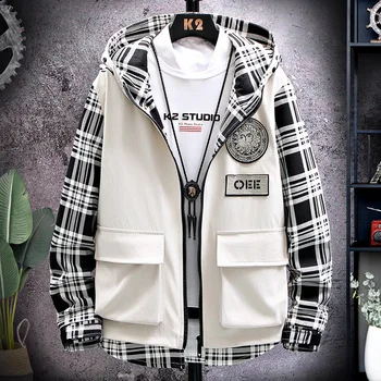 

Jacket Men 2020 Spring Autumn New Korean Version Fashion Jacket Casual Wear Hooded Overalls Streetwear Color Block Windbreaker