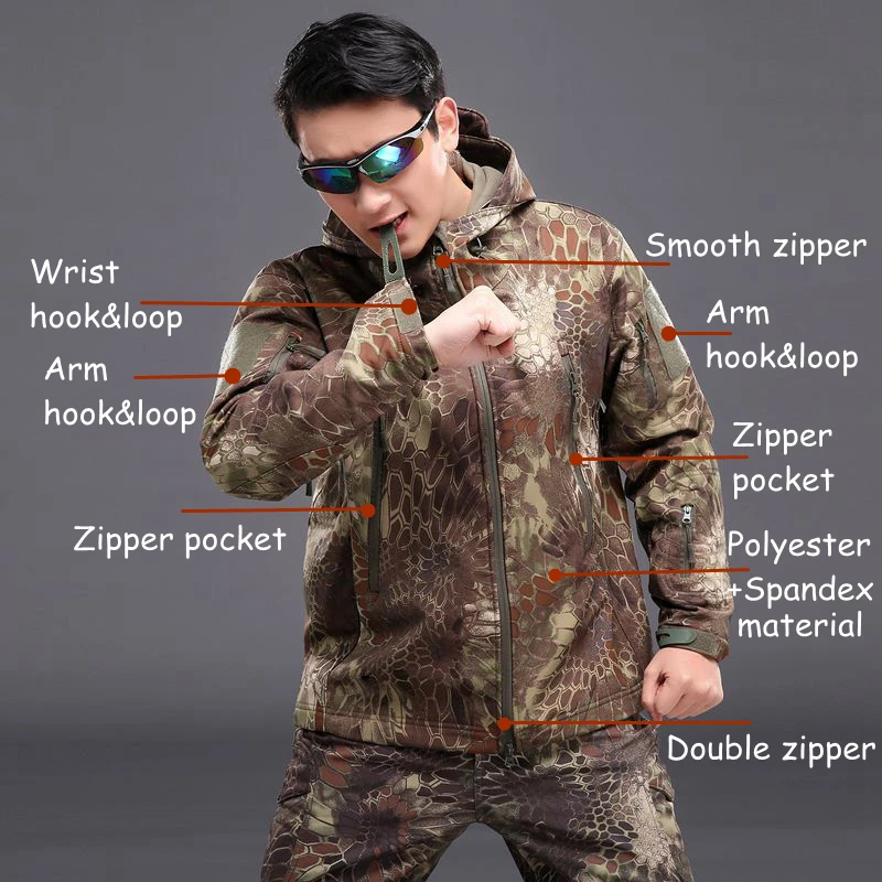 Billig Taktische Jacke Softshell Wasserdicht Winddicht Jacken Armee Camouflage Outdoor Sport Wandern Oberbekleidung Kleidung Jacke Hosen