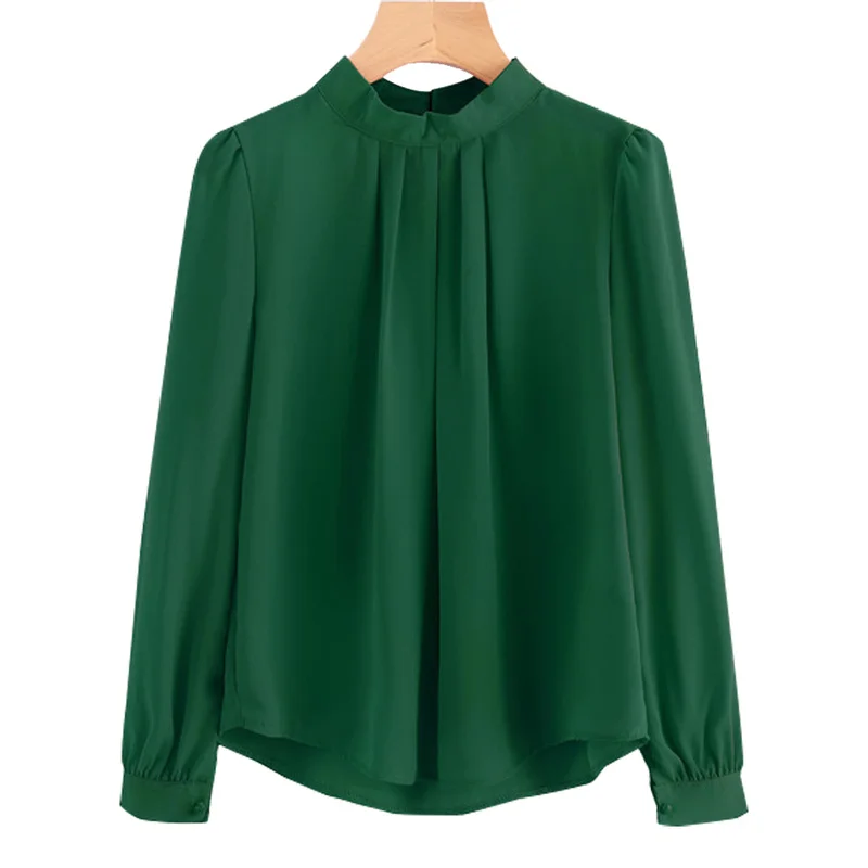 

Green Blouse Long Sleeve Leisure Blouse O-neck Women Tops and Blouses Solid Office Shirt Lady Blouse Shirt Blusas Camisa S-XXL
