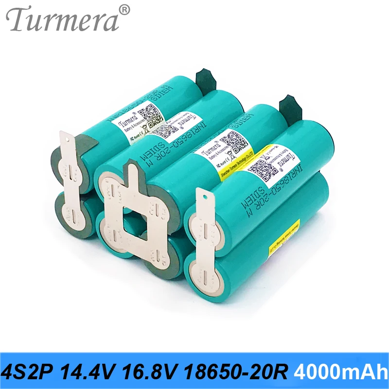 Turmera 4S 14.4V 16.8V FOR samsung INR18650-20RM 2000mAh 4000mAh 20A Battery Soldering Battery for Screwdriver Shrika and Vacuum Cleaner Use 00001